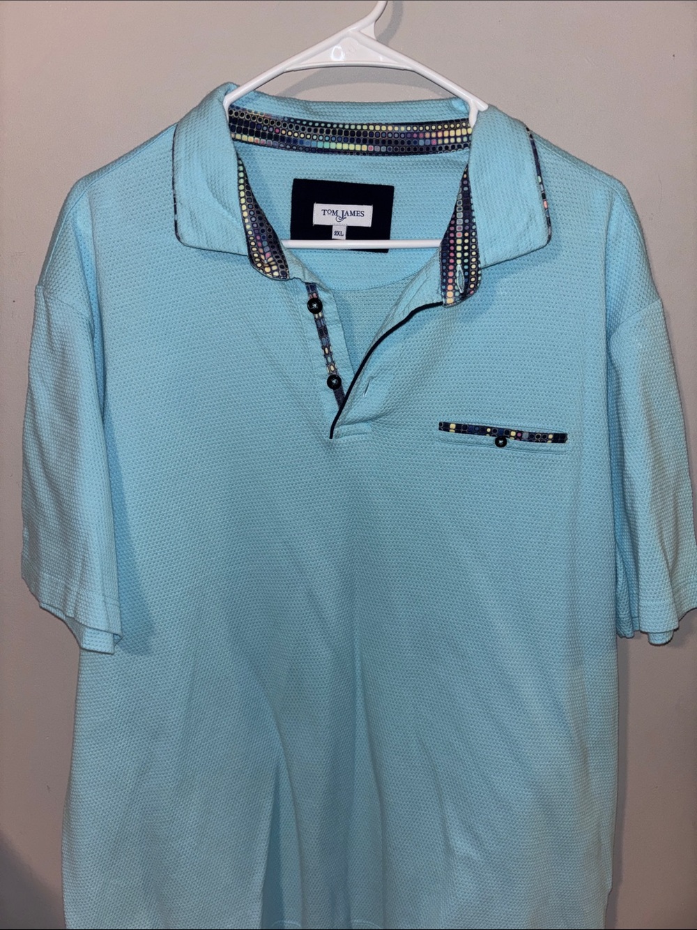Tom James Men's Sky Blue Polo with Contrast Trim